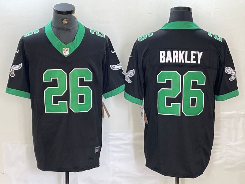 Men Philadelphia Eagles 26 Barkley Black Throwback three generations 2024 Nike Limited NFL Jersey style 1